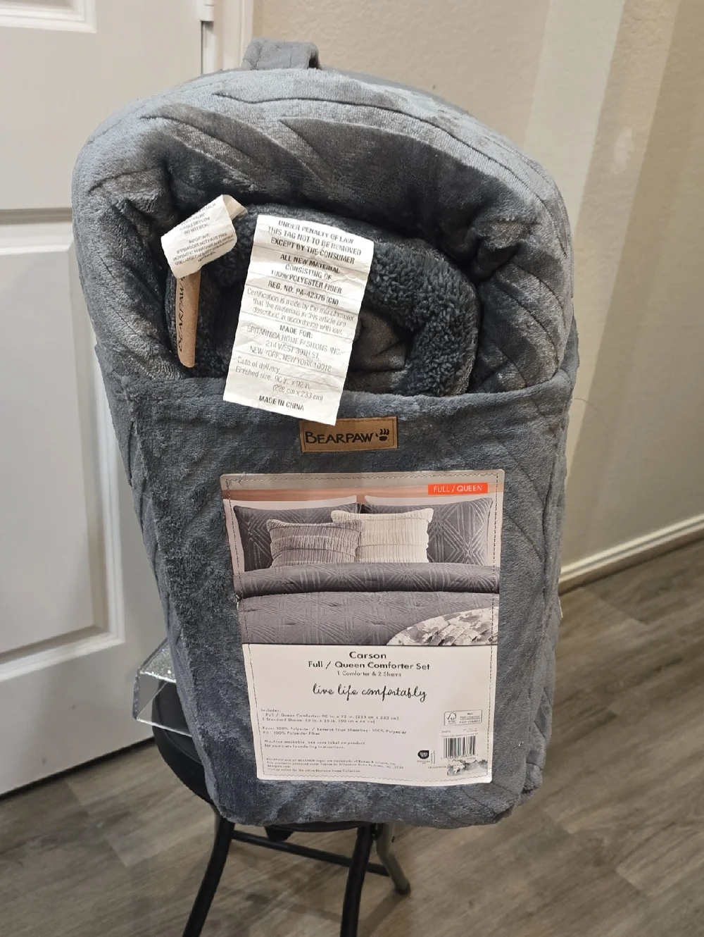 BearPaw Carson Embossed Full/Queen Comforter Set w/Shams- Charcoal